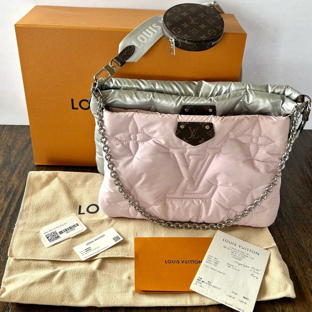 Louis Vuitton Pink and Silver Quilted LV Shoulder Bag with Monogram Coin Pouch